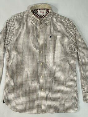 Men's Stafford Prep Dress Shirt Button Down Blue/Red Checkered Size MEDIUM